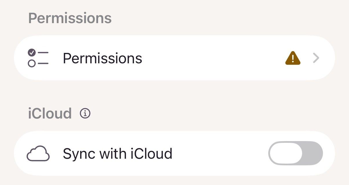 De instellingen met Machtigingen en synchroniseren met iCloud