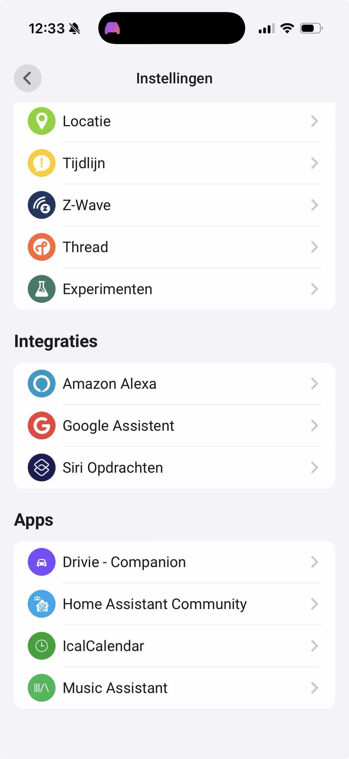 Homey-inställningar med Drivie – Companion bland installerade appar