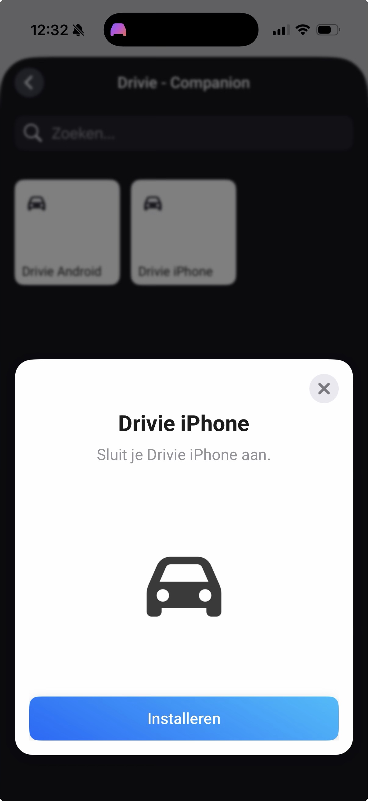 Bekräftelseskärm vid parkoppling av en iPhone