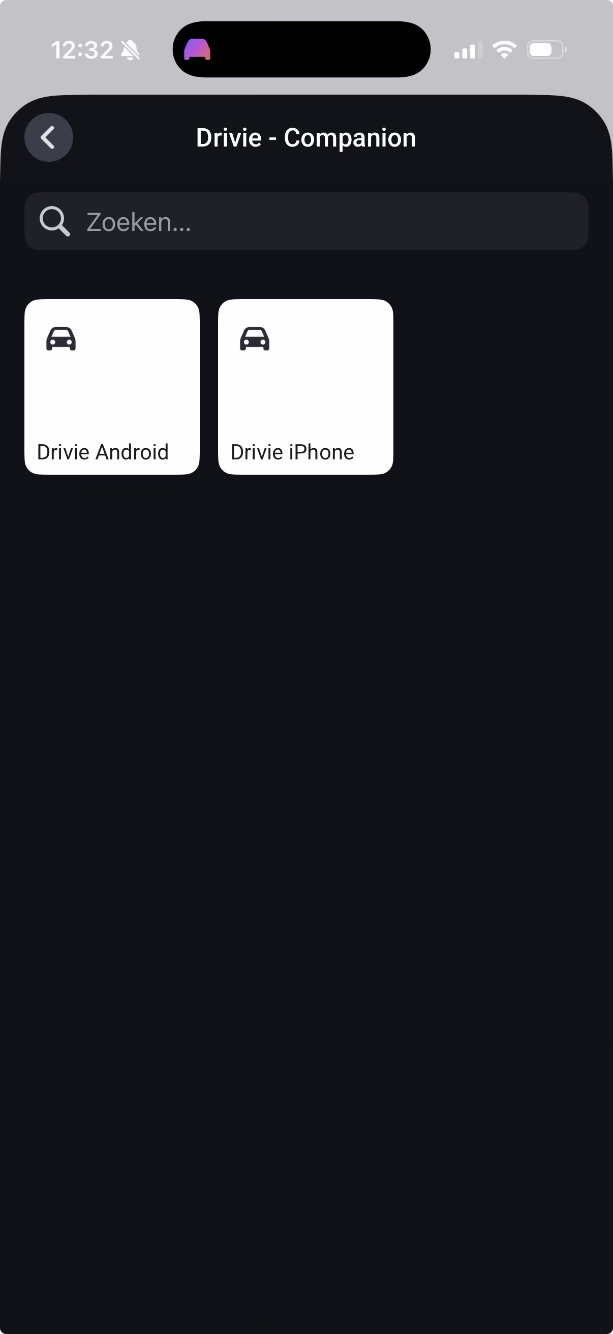 Val mellan Drivie Android och Drivie iPhone för att parkoppla en telefon